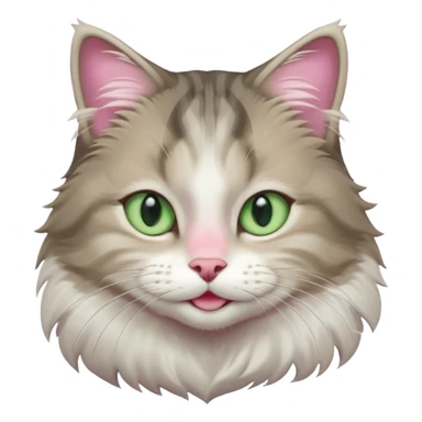 Siberian forest cat grey and white with white around eyes and light green eyes smiling pink nose sticker