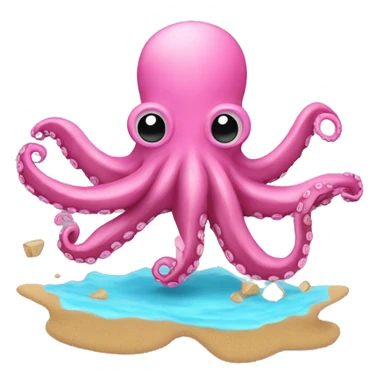 An pink octopus throwing Sand sticker