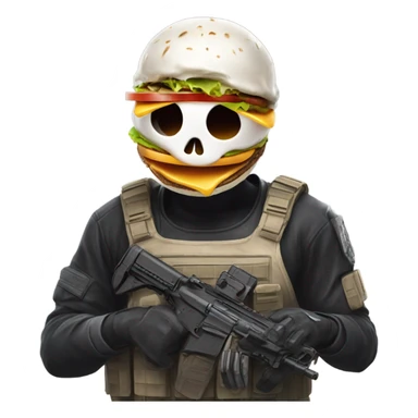 Ghost from call of duty holding a burger sticker