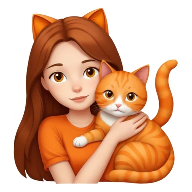 a pretty girl with long brunette hair was cuddling an orange cat. sticker