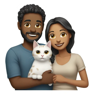 smiling couple by the ocean holding cat sticker