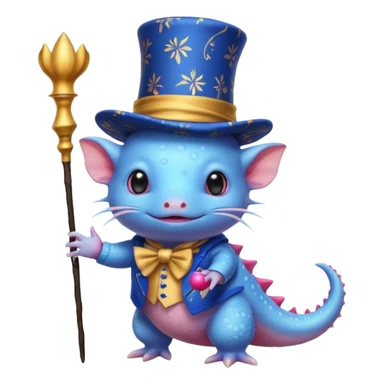 blue axolotl with magician hat sticker