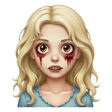 Emoji de menina zumbi bonita, cabelo longo, ondulado, castanho quase loiro, olhos castanhos  sticker