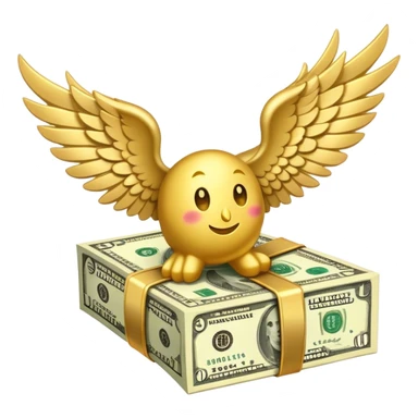 A bundle of dollars with wings with dollor sign in budle sticker