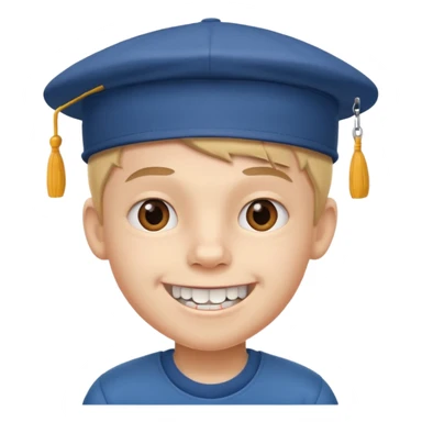 cartoon schoolboy with a cap and prominent front teeth sticker