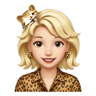 Une fille blonde et joyeuse. Elle porte une coiffure rock et originale avec 3 pinces pour cheveux  léopard et motif peau de vache. sticker