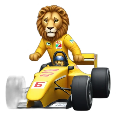 A lion driving an f1 car sticker
