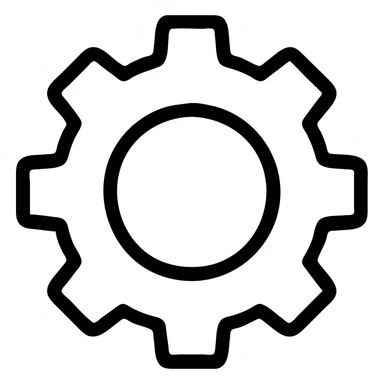 Add a cog icon to the image placeholder, keeping a minimal outline style with no background, focusing on clean and simple black outlines only. sticker
