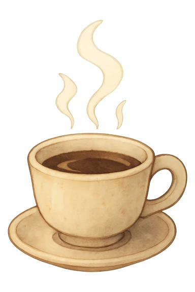 ghibli style icon of a coffee cup, soft colors, whimsical sticker