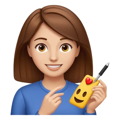 Keep her skin fair but give her brown hair. She is teaching how to make emojis. sticker