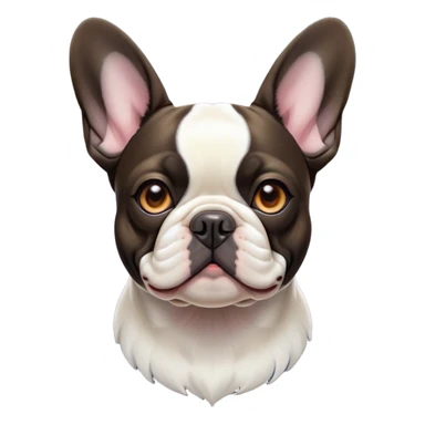 Cinematic Noble Pied French Bulldog Portrait Emoji, Radiating regal yet playful charm, with a distinctive pied fur of contrasting hues and a sculpted, expressive face featuring gentle, wise eyes and a confident stance, simplified yet artistically detailed, glowing with a soft, sophisticated radiance, high shine, exuding intelligent nobility and refined flair, soft glowing outline, capturing the essence of a noble Pied French Bulldog that embodies both strength and grace! sticker