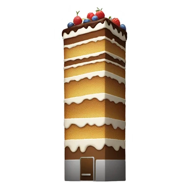 a tall cake with an elevator sticker