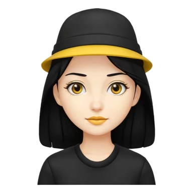 black haired women with black outfit and yellow hat sticker