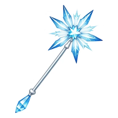 A sparkling fairy wand emoji with a silver handle and a starburst tip, glowing with icy blue and white sparkles sticker