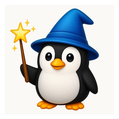 A penguin wizard in the style of Apple emoji sticker