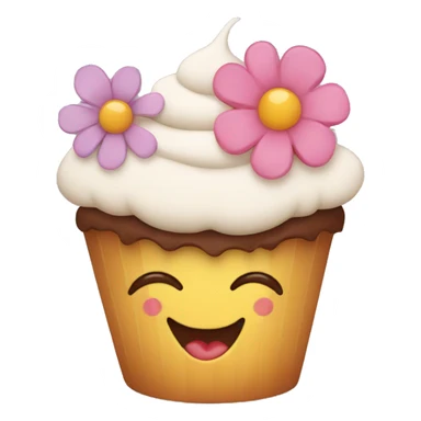 Happy cupcake with flowers on top  sticker