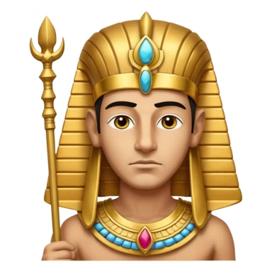 A regal pharaoh with golden headdress, calm stern eyes, and holding a crook and flail with authority.
 sticker