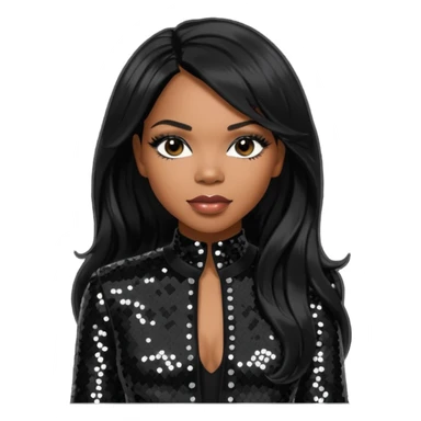 Tenitra Michelle Williams (b.1979), R&B Singer from Destiny's Child with long jet black hair, medium dark skin, black sequin outfit sticker