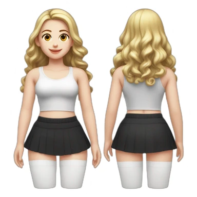 caucasian-curvy-figure scater girl short-black-skirt-back-and-front-views-long-white-socks sticker