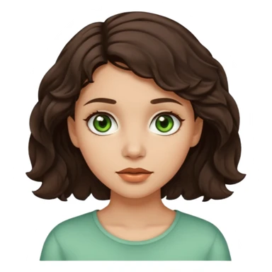 A girl with light skin, short dark brown wavy hair and brown with a little green eyes sticker