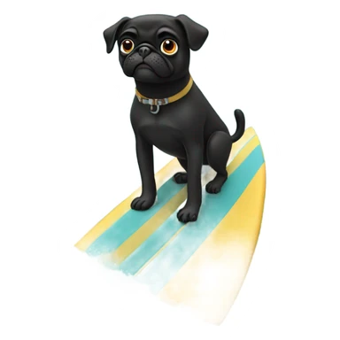 Black pug surfing in the ocean sticker
