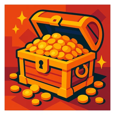 a treasure chest overflowing with gold, vibrant style sticker