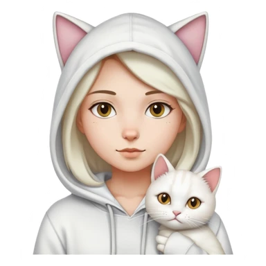 girl wear hoodie with white long  cat sticker