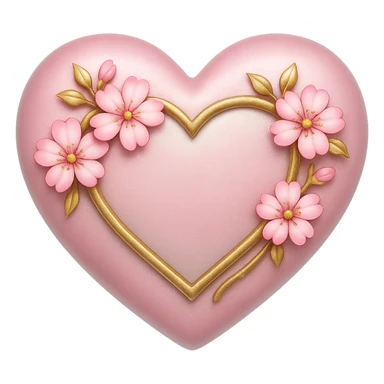 Add a shimmer effect to the gold and silver accents on the heart with sakura flowers in the style of apple emojis, no background. sticker