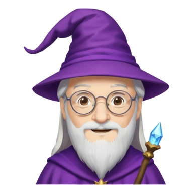 dumbledore white hair, wear glasses, purple magic hat sticker