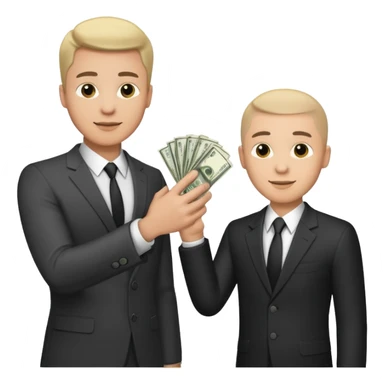 The businessman extends his hand to the side and give money to other businessman sticker