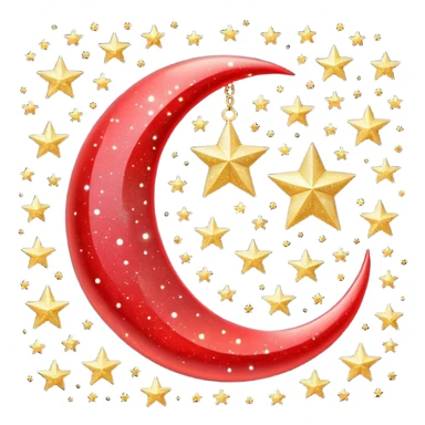 Beautiful sparkly glittery shiny pretty red crescent and stars scenery sticker