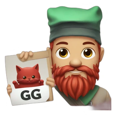 Red Cathulu with a beard holding a sign saying GG sticker