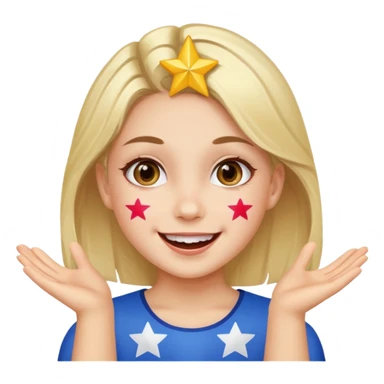 A girl with star-shaped cheek paint, cheering with bright eyes. sticker