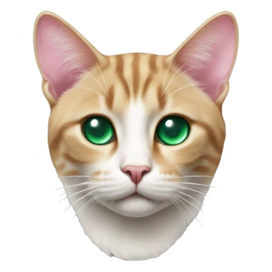 a cat with a white triangle on its face and the letter M on its forehead, with a pink nose and emerald eyes sticker