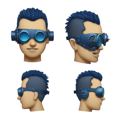 cyborg head with dark blue steampunk goggles and dark blue Mohawk  sticker