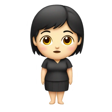 little overweight asian woman with black  hair, make emoji from shoulders, use one photo  sticker