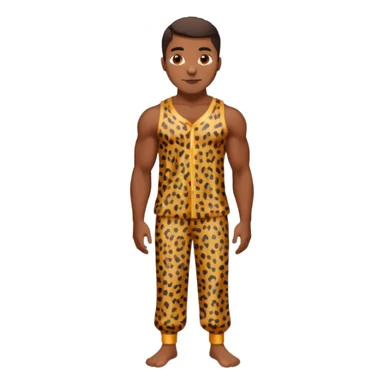 Handsome Black guy with brown skin tone, with muscular build, wearing loose fitting leapard print pajamas and white slippers  sticker