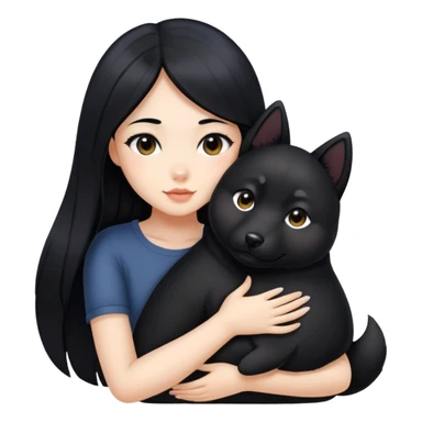A beautiful girl with long black hair hugs a Black Shiba Lnu sticker