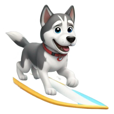 husky dog surfing sticker