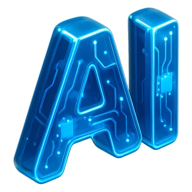letters 'AI' in a modern, tech-inspired style, glowing blue, transparent background sticker