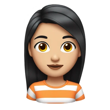 girl with long black hair wearing a striped t-shirt and an eyebrow with a shaved line sticker