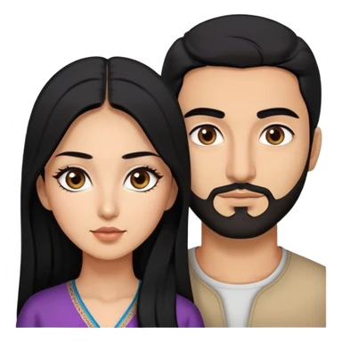 Persian and Korean woman with black hair, long eyelashes, and tan skin, and a Arab man with light brown skin and dark eyebrows  sticker