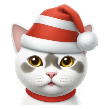 White cat with a christmas cap sticker