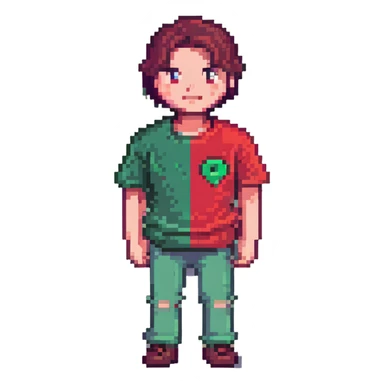 Meno character wearing a red t-shirt sticker