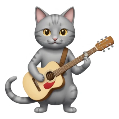 grey cat play guitar, long full body sticker
