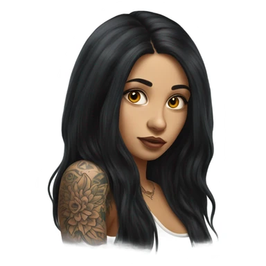 Hyperrealistic beautiful Latin girl with tattoos, with long black hair  sticker