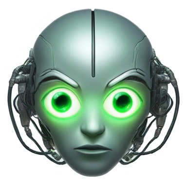 Round Alien cyborg head with glowing wires and green eyes  sticker