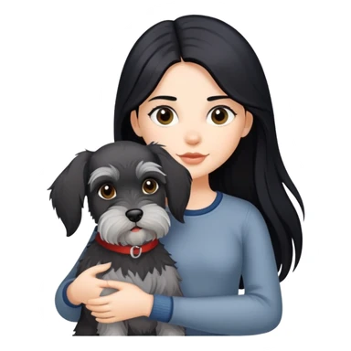 girl with long black hair holding a Schnauzer dog sticker