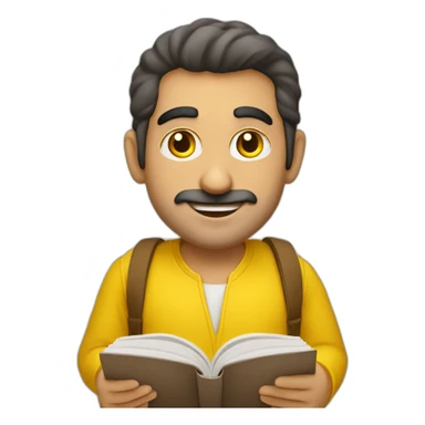 Armenian men with the yellow clothes reading book and looking at camera and smiling  sticker