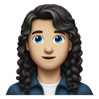 white boy with dark brown mullet and blue eyes wearing black sticker